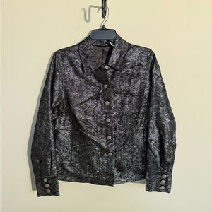 Laura Ashley Metallic Black Textured Button-Front Cropped Jacket Blazer - Small